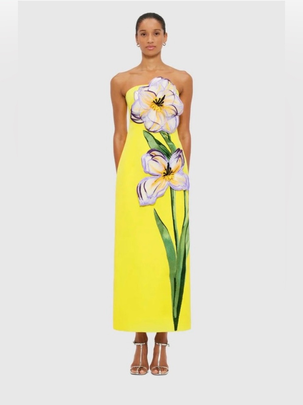 Leo Lin Rayna Yellow FloralAppliquéd Embroidered Strapless MaxiDress AU8/US4 NWT